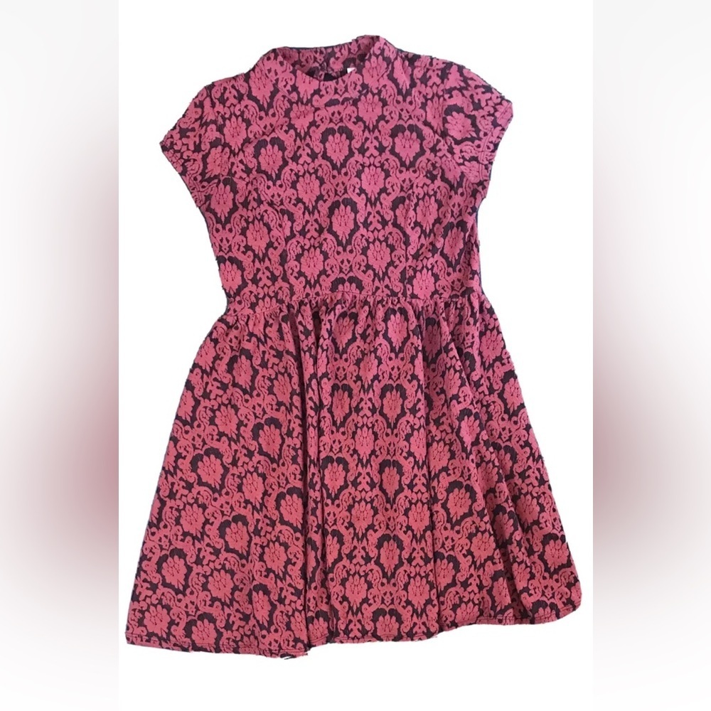 Orange And Black Damask Fit And Flare Dress Juniors Medium Retro Twee Harvest